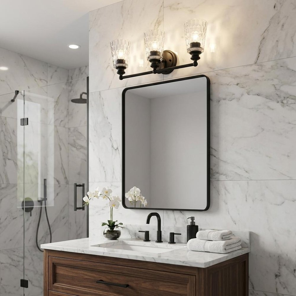 9" Black And Clear Metal and Glass Vanity Flush Mounted Sconce
