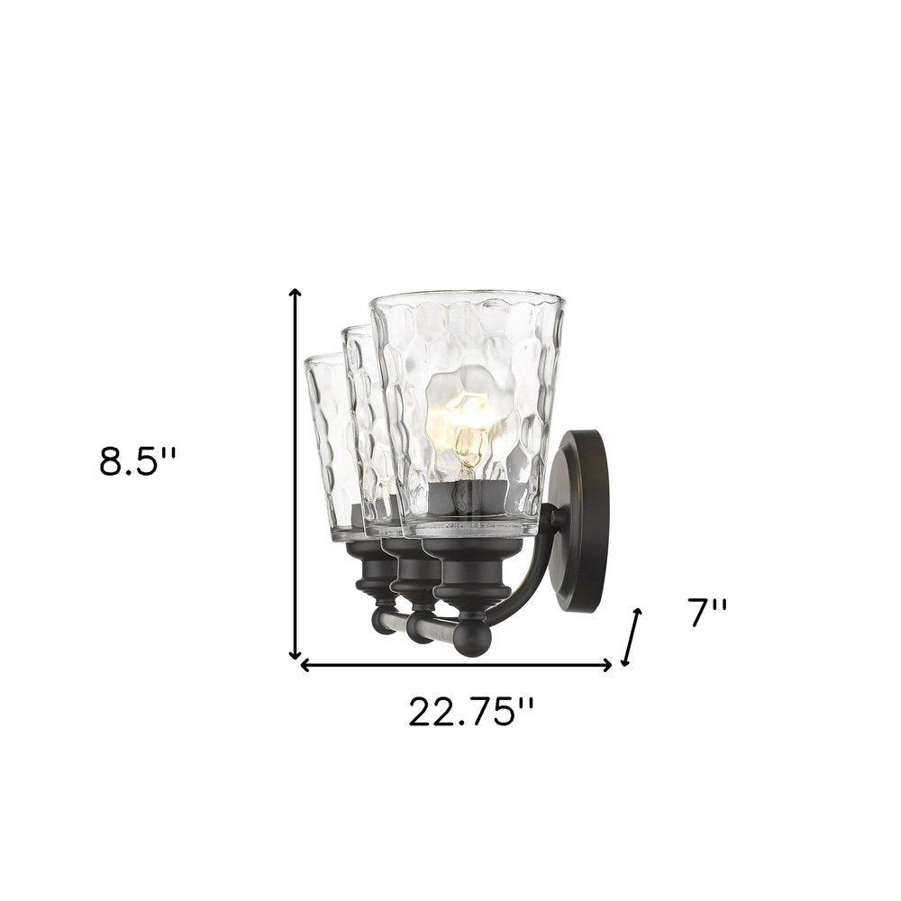 9" Black And Clear Metal and Glass Vanity Flush Mounted Sconce