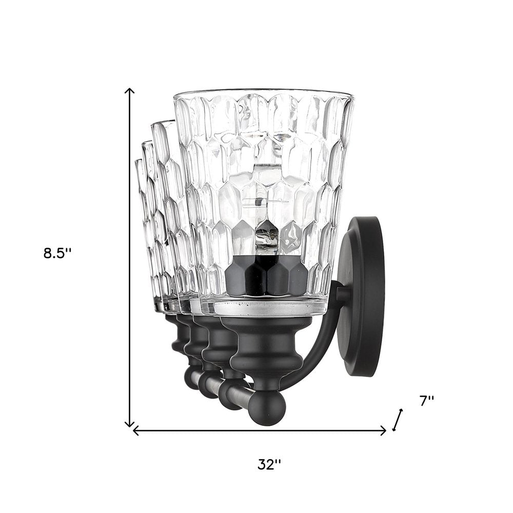 9" Black And Clear Metal and Glass Vanity Flush Mounted Sconce