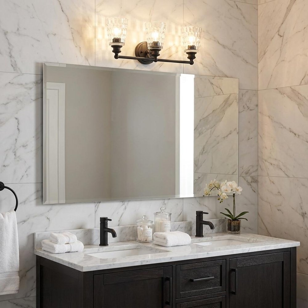 9" Black And Clear Metal and Glass Vanity Flush Mounted Sconce