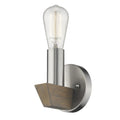 Silver Metal and Wood Wall Sconce on a white background
