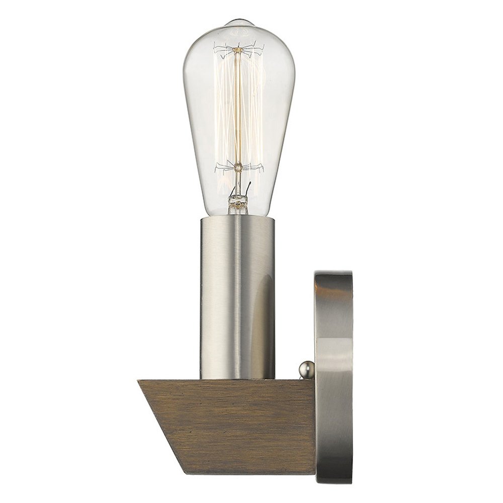 Silver Metal and Wood Wall Sconce on a white background