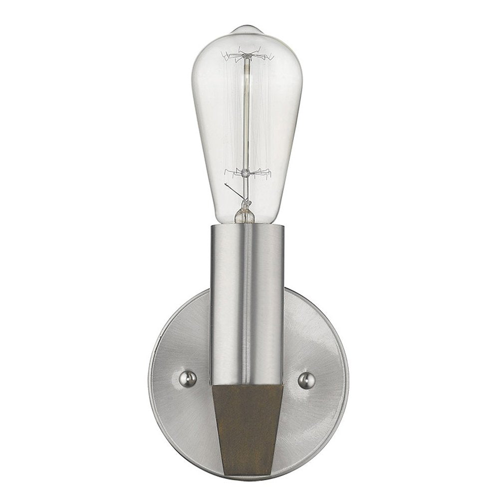 Silver Metal and Wood Wall Sconce on a white background
