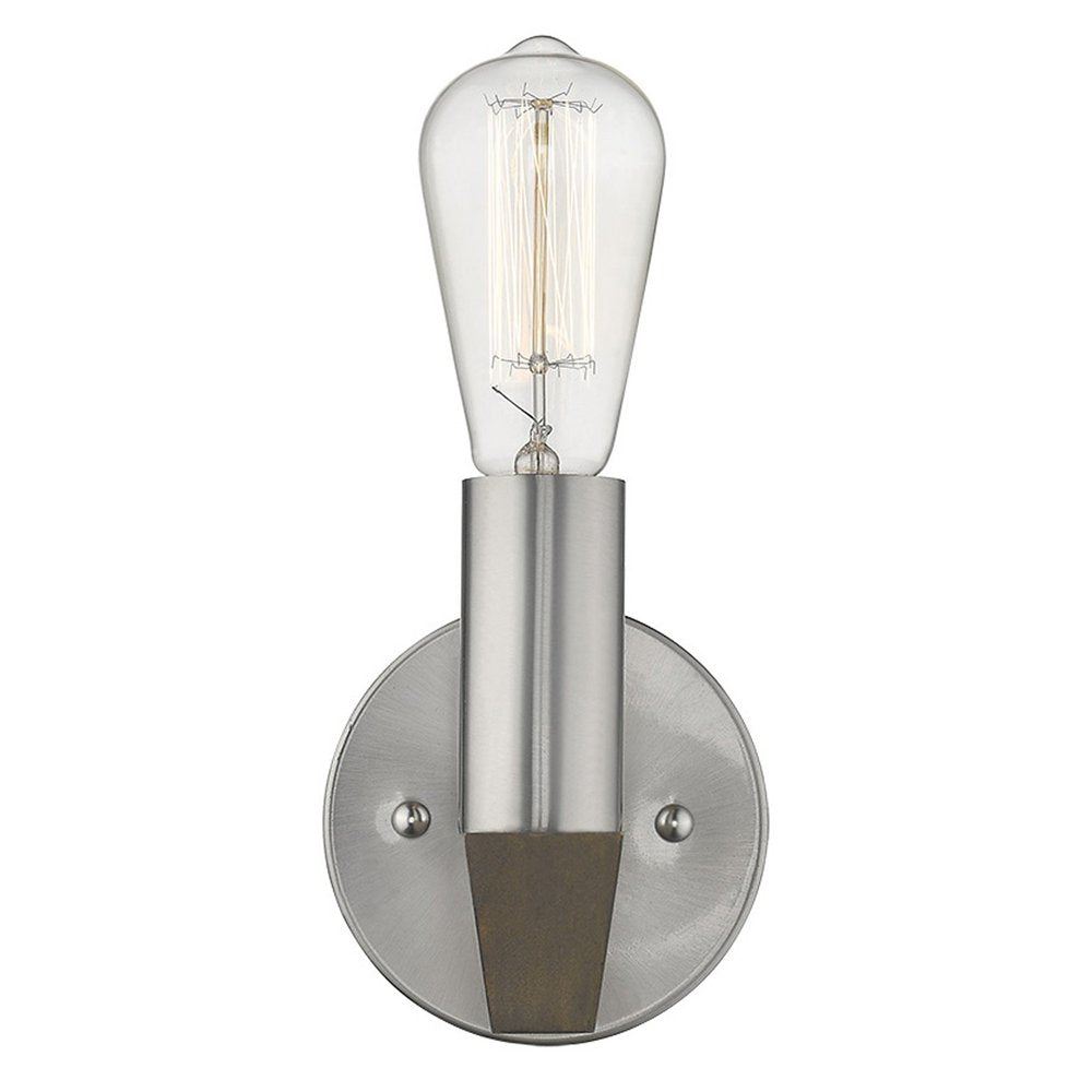 Silver Metal and Wood Wall Sconce on a white background