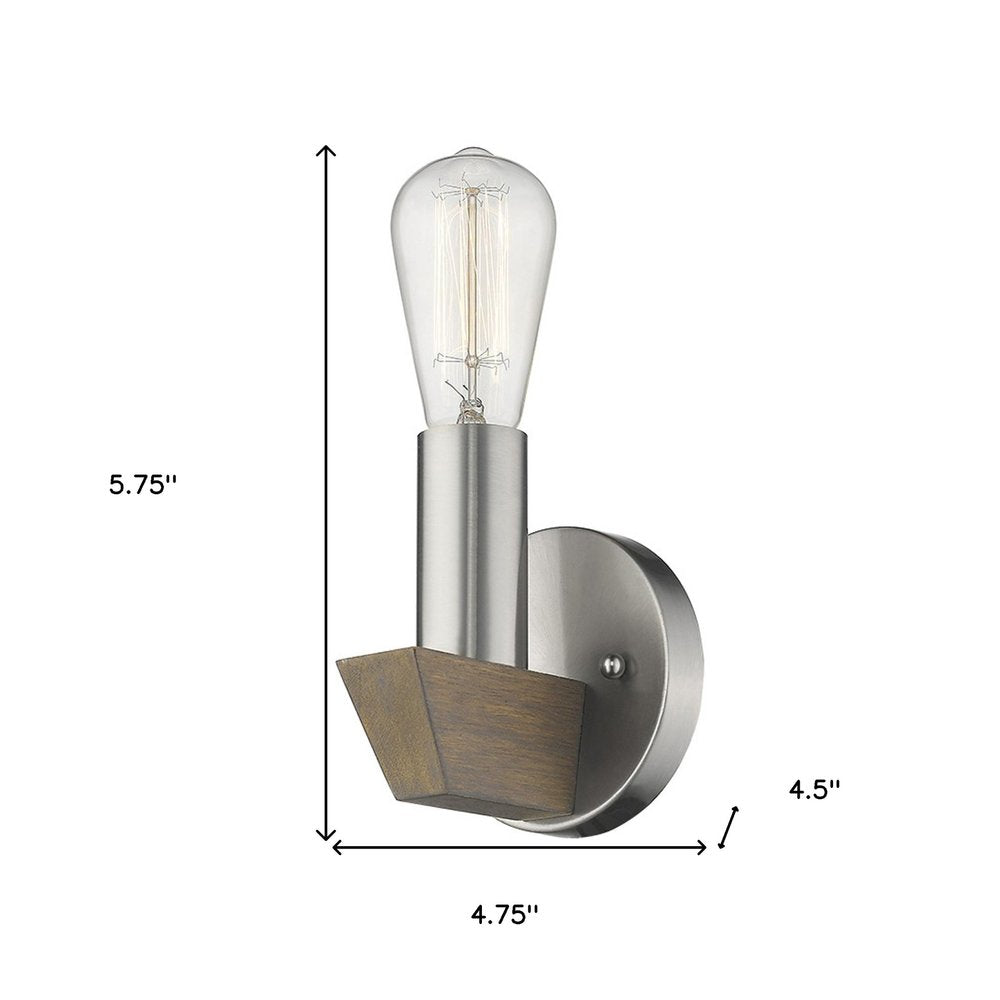 Silver Metal and Wood Wall Sconce on a white background