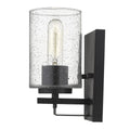 Black Metal and Textured Glass Wall Sconce on a white background