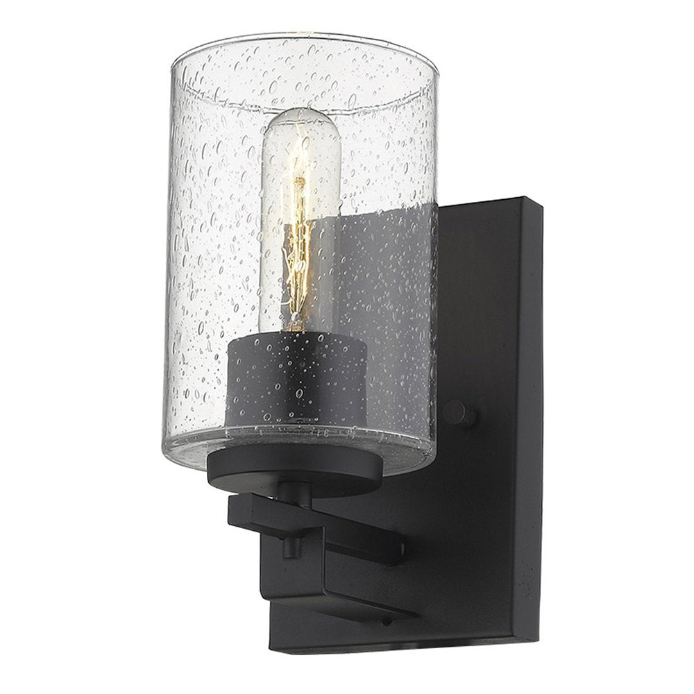 Black Metal and Textured Glass Wall Sconce on a white background