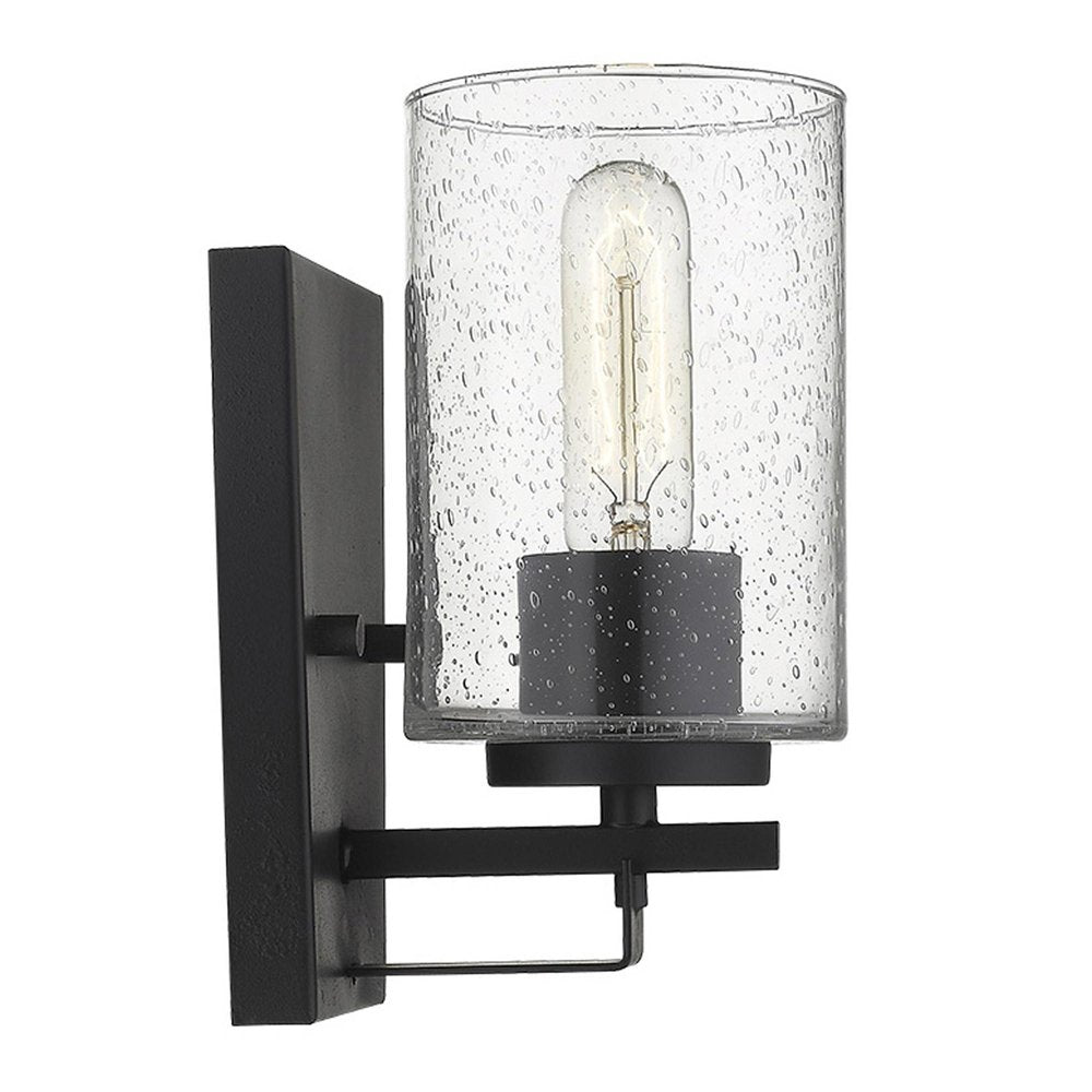 Black Metal and Textured Glass Wall Sconce on a white background