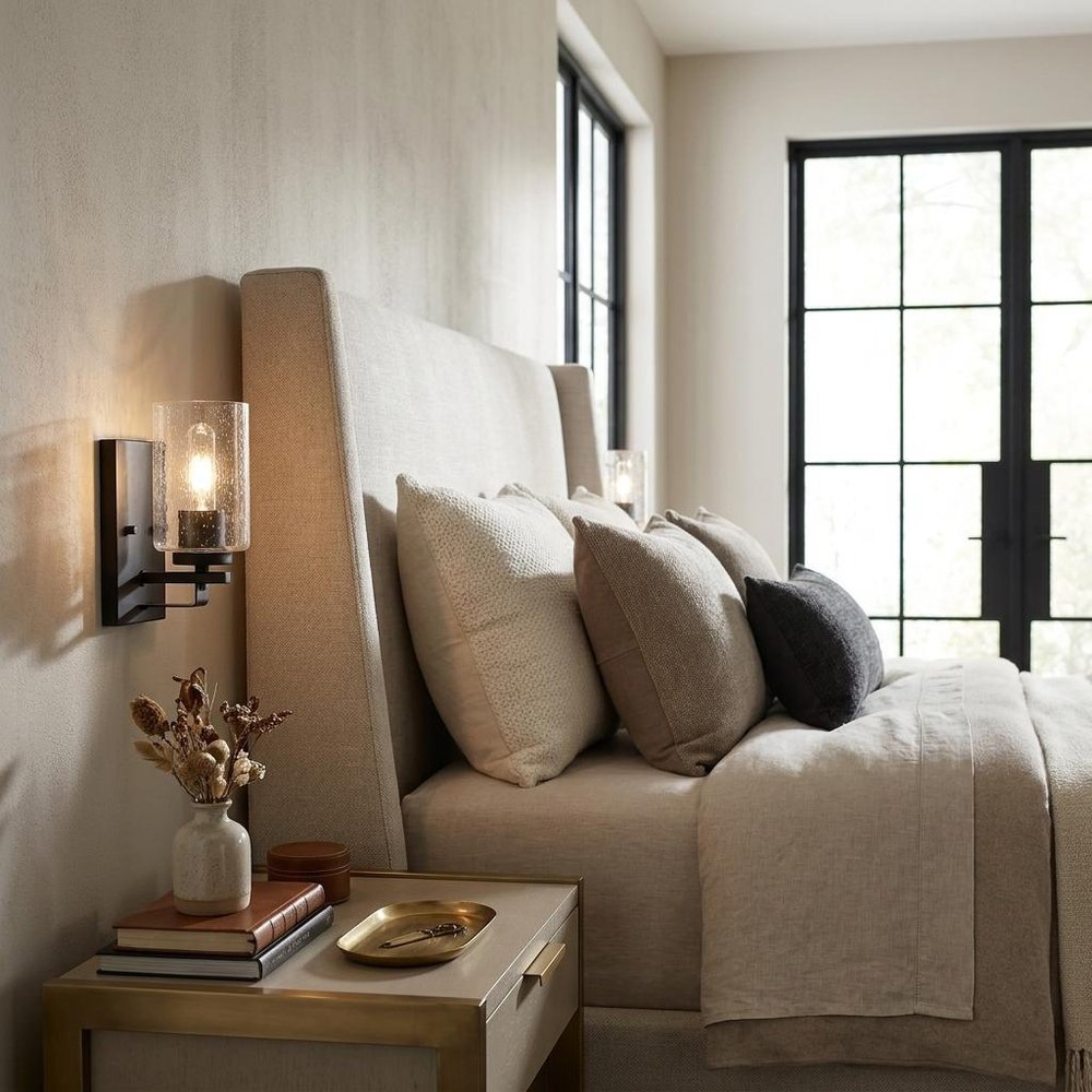 Bronze Metal and Textured Glass Wall Sconce