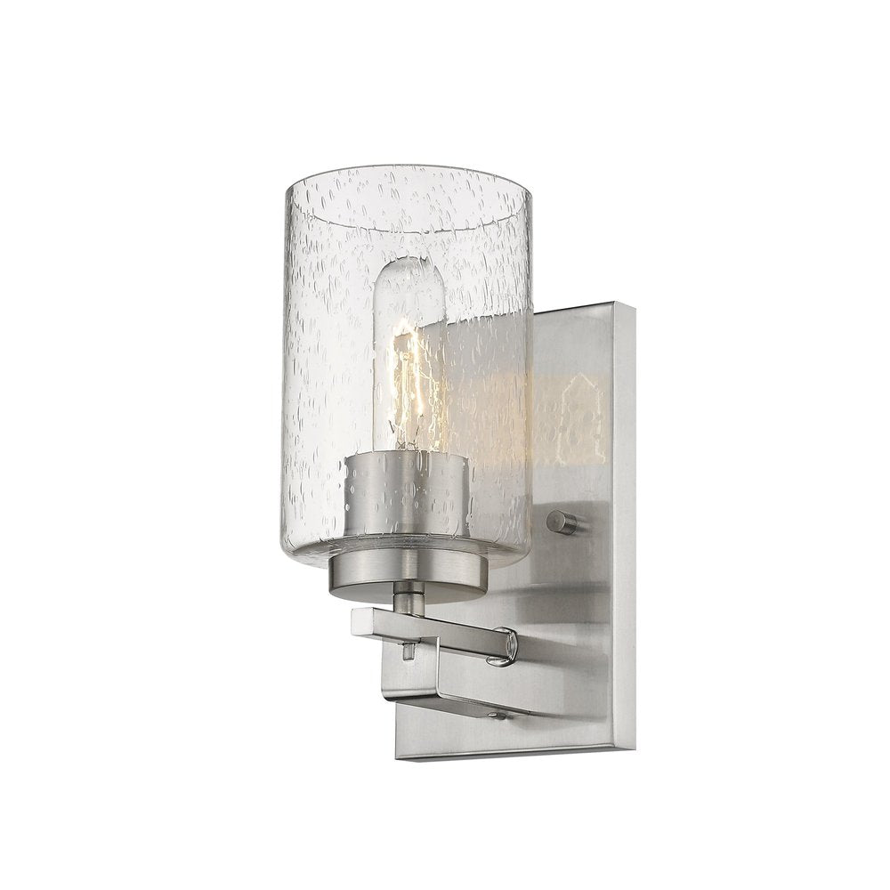 Silver Metal and Textured Glass Wall Sconce on a white background