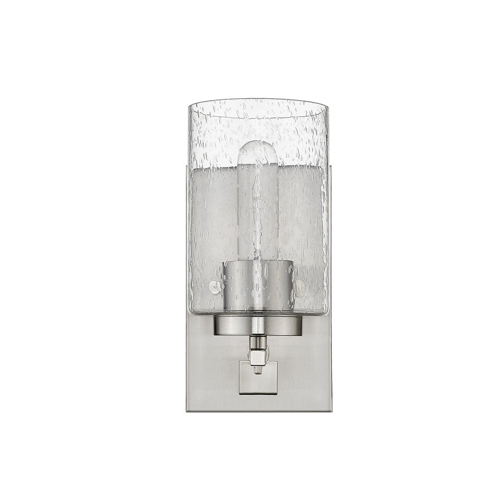 Silver Metal and Textured Glass Wall Sconce on a white background