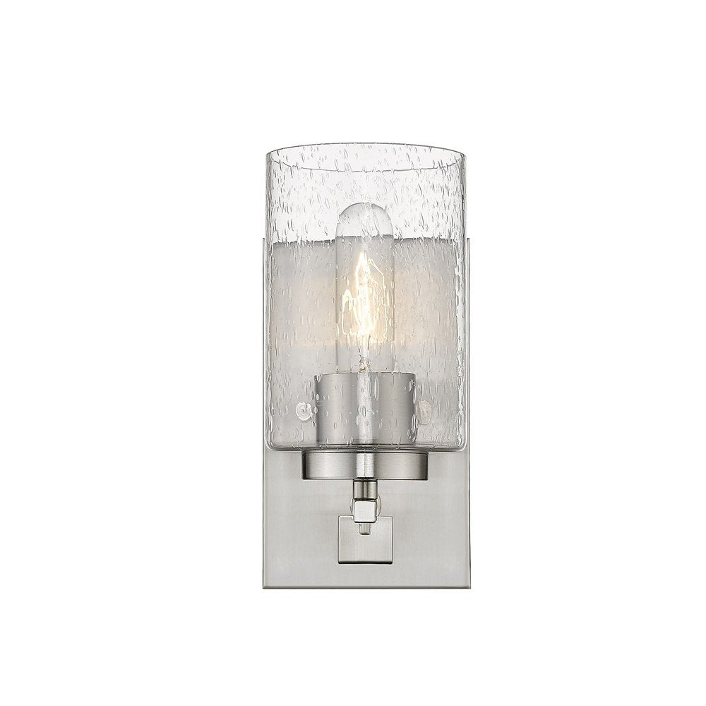 Silver Metal and Textured Glass Wall Sconce on a white background