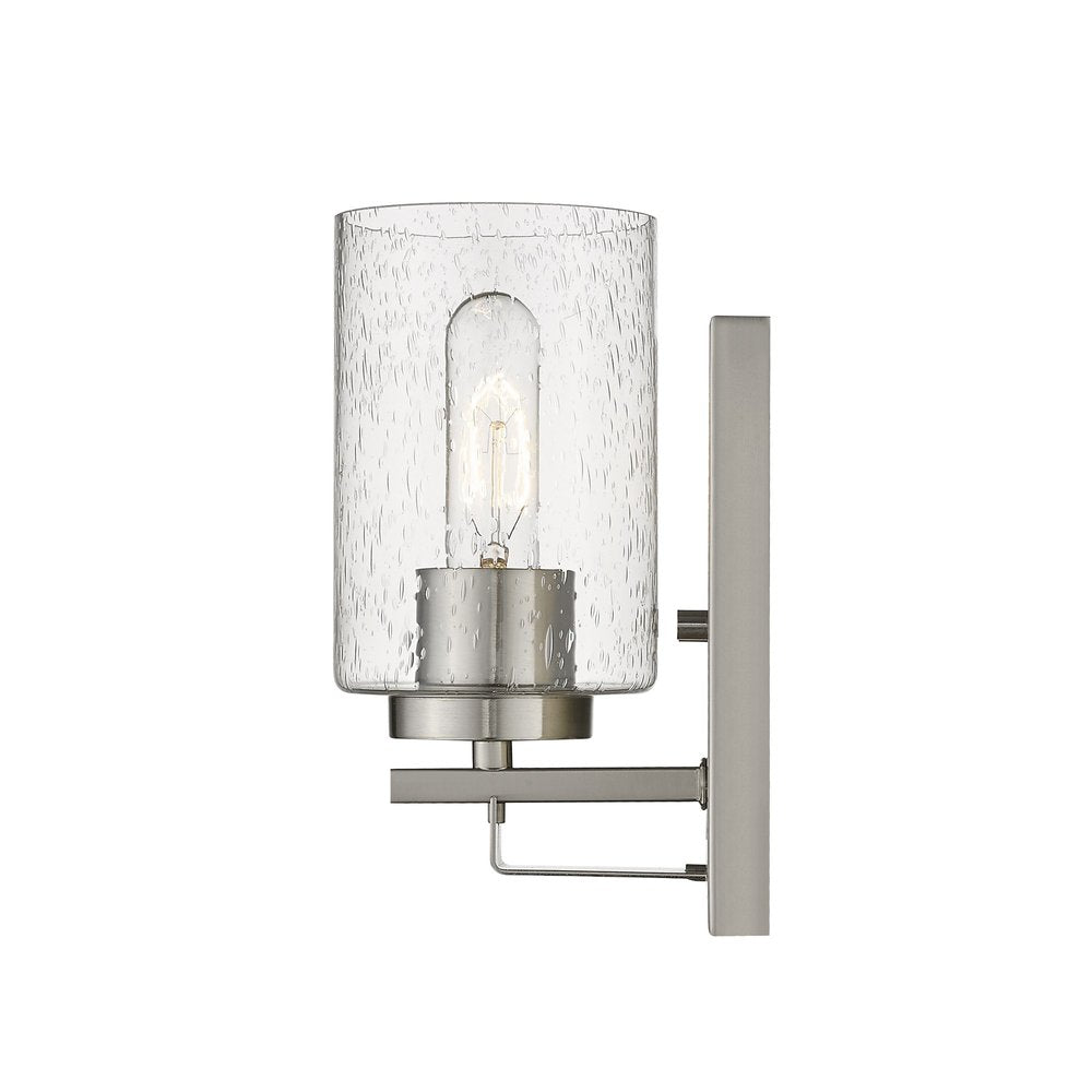Silver Metal and Textured Glass Wall Sconce on a white background