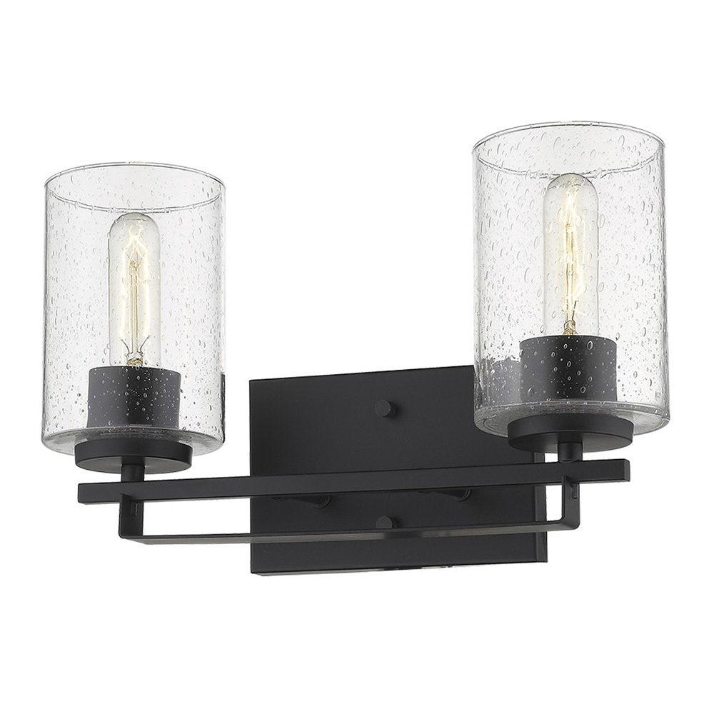 10" Black And Clear Metal Vanity Flush Mounted Sconce. Wall light isolated on a plain white background, showing a black metal surface.