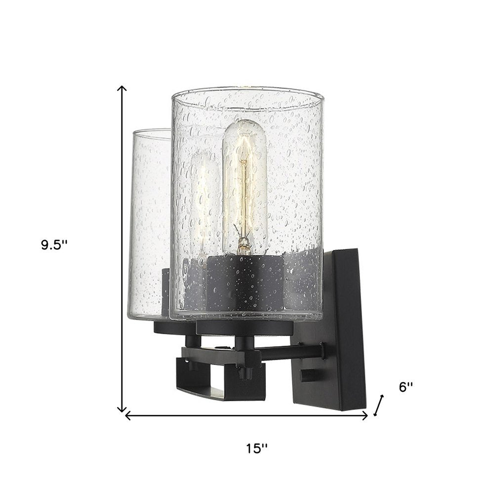 10" Black And Clear Metal Vanity Flush Mounted Sconce. Wall light isolated on a plain white background, showing a black metal surface.