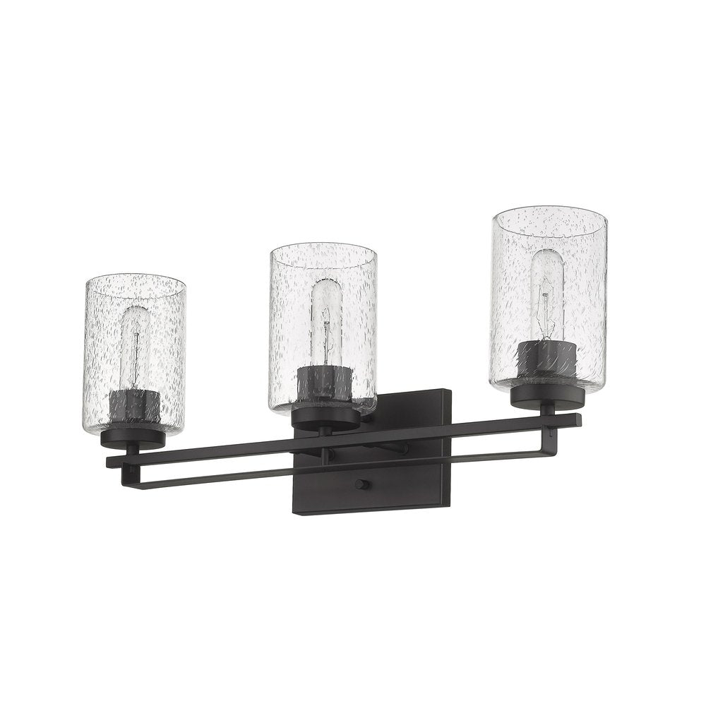 10" Black And Clear Metal Vanity Flush Mounted Sconce. Wall light isolated on a plain white background, showing a black metal surface.