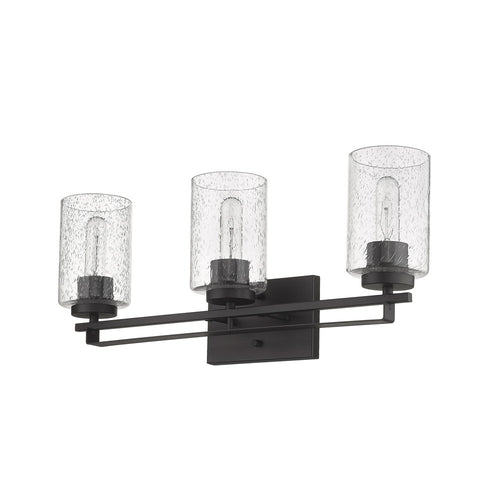 10" Black And Clear Metal Vanity Flush Mounted Sconce. Wall light isolated on a plain white background, showing a black metal surface.