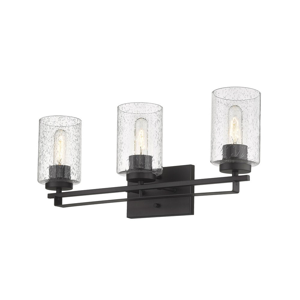 10" Black And Clear Metal Vanity Flush Mounted Sconce. Wall light isolated on a plain white background, in a black metal finish.
