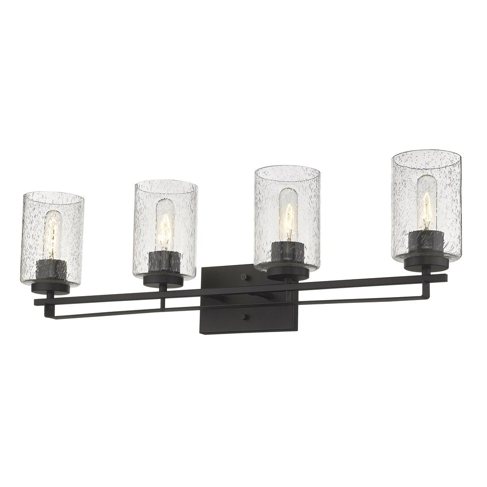 10" Black And Clear Metal and Glass Vanity Flush Mounted Sconce