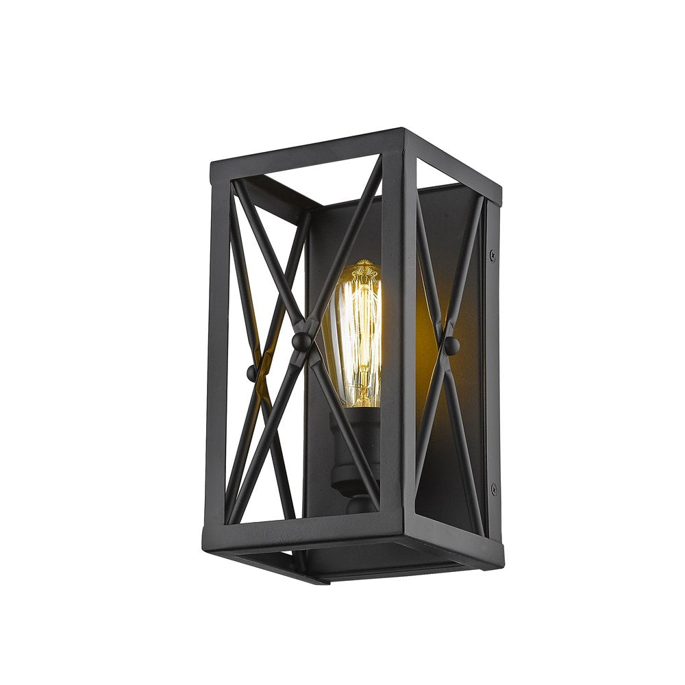 Matte Black Metal Geometric Wall Light on a white background