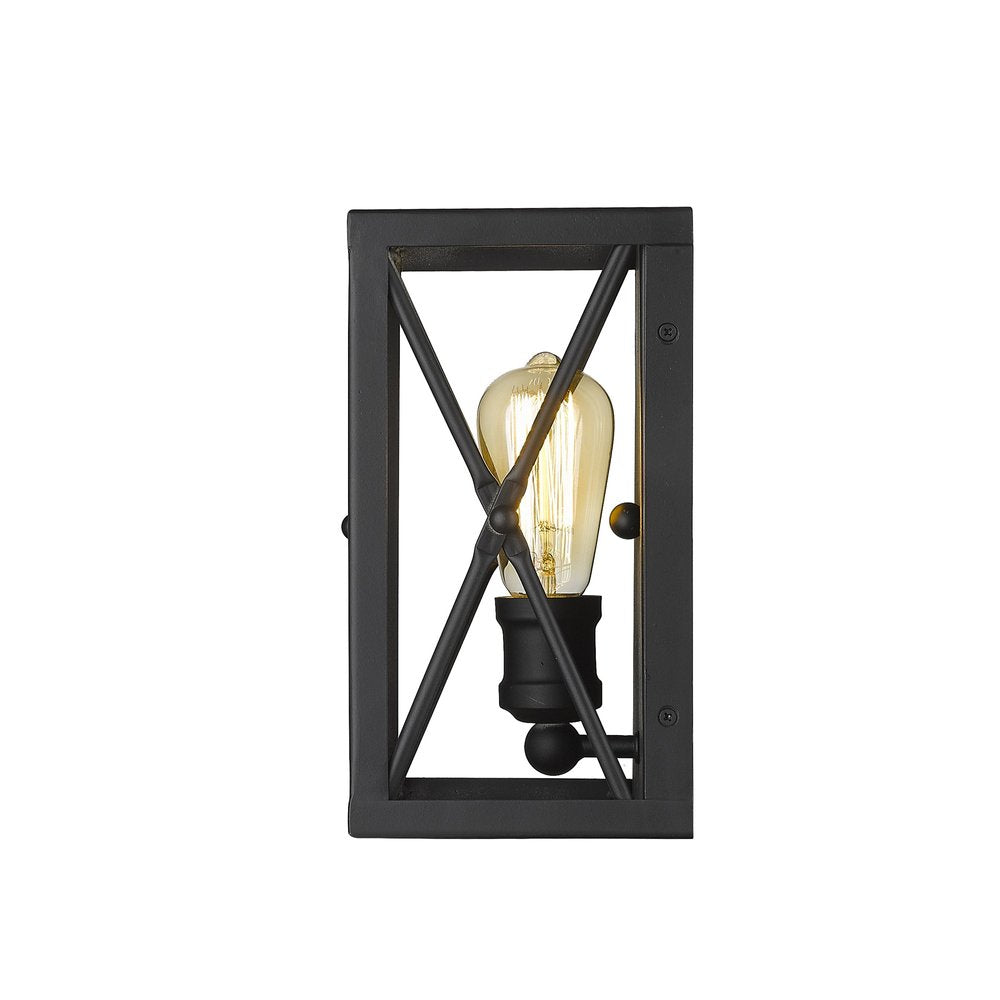 Matte Black Metal Geometric Wall Light on a white background