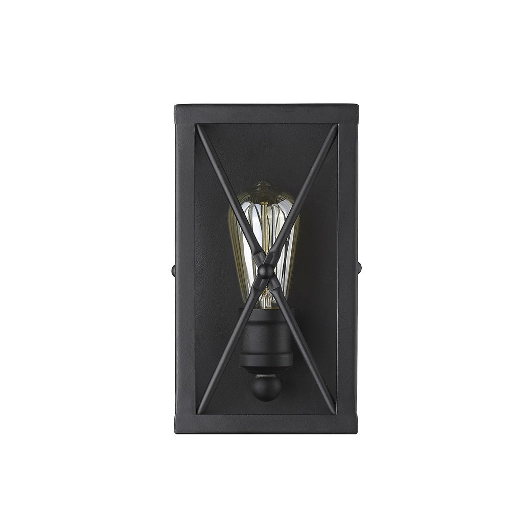 Matte Black Metal Geometric Wall Light on a white background