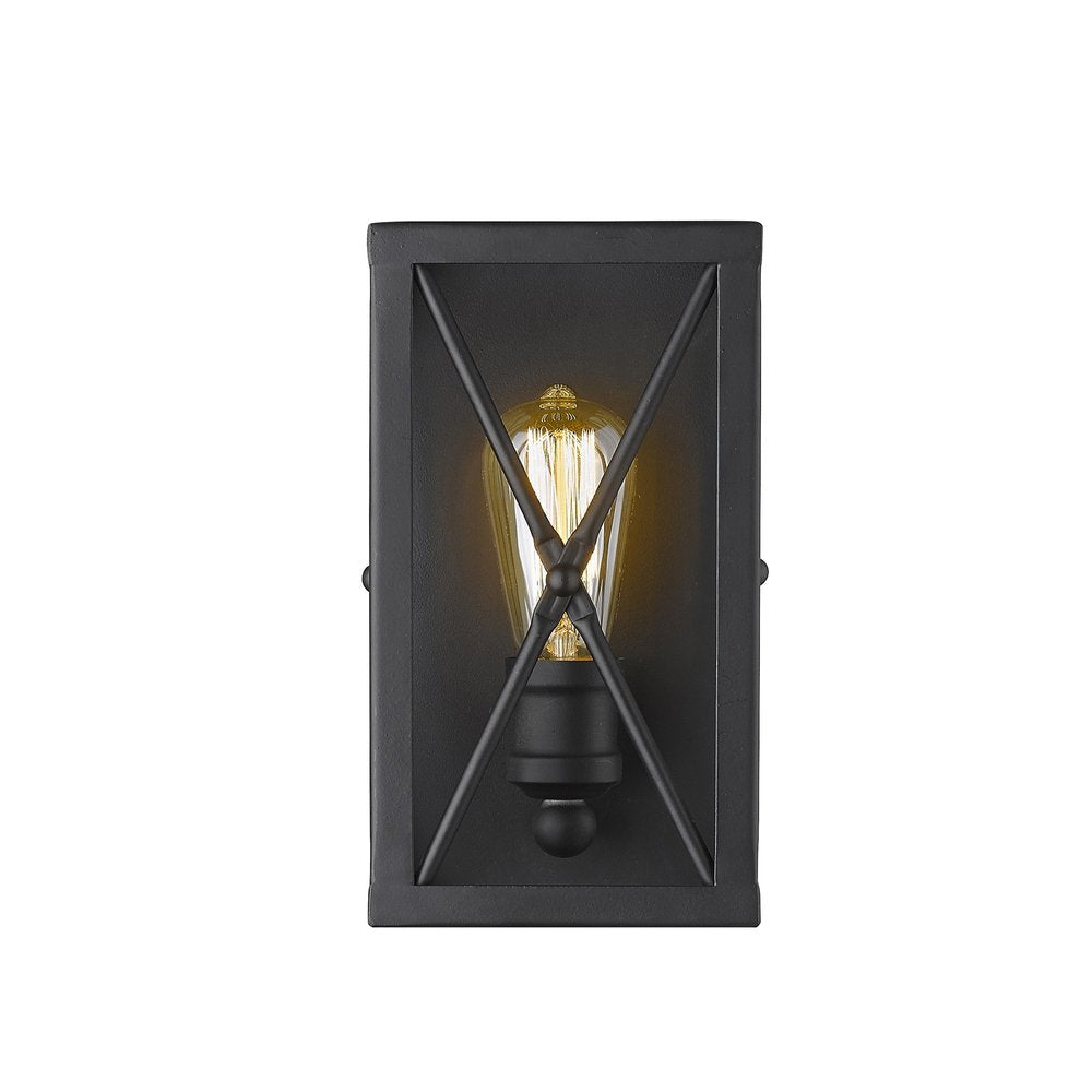 Matte Black Metal Geometric Wall Light on a white background