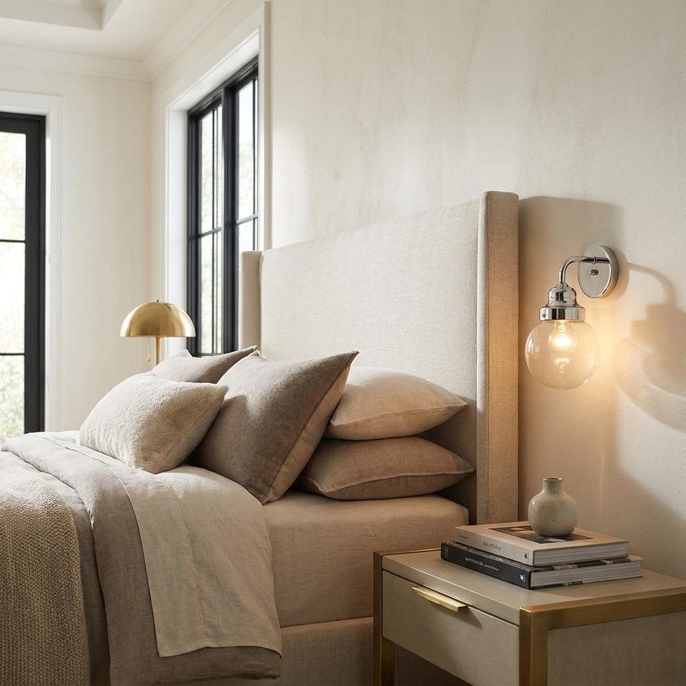 One Light Silver Wall Sconce with Round Glass Shade