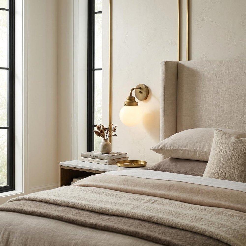 One Light Gold Wall Sconce with Round Glass Shade