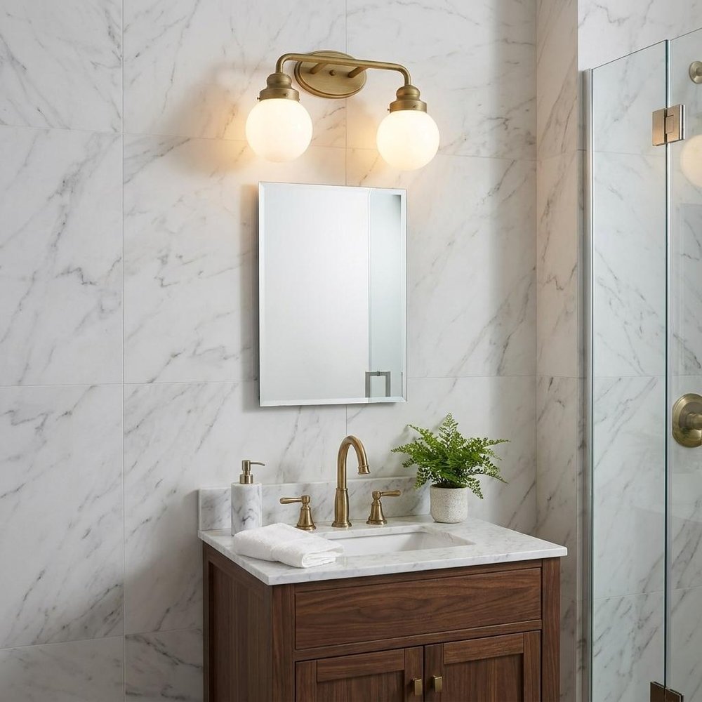 12" Brass And White Metal Vanity Flush Mounted Sconce