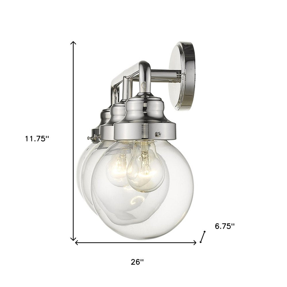 12" Silver And Clear Metal and Glass Vanity Flush Mounted Sconce