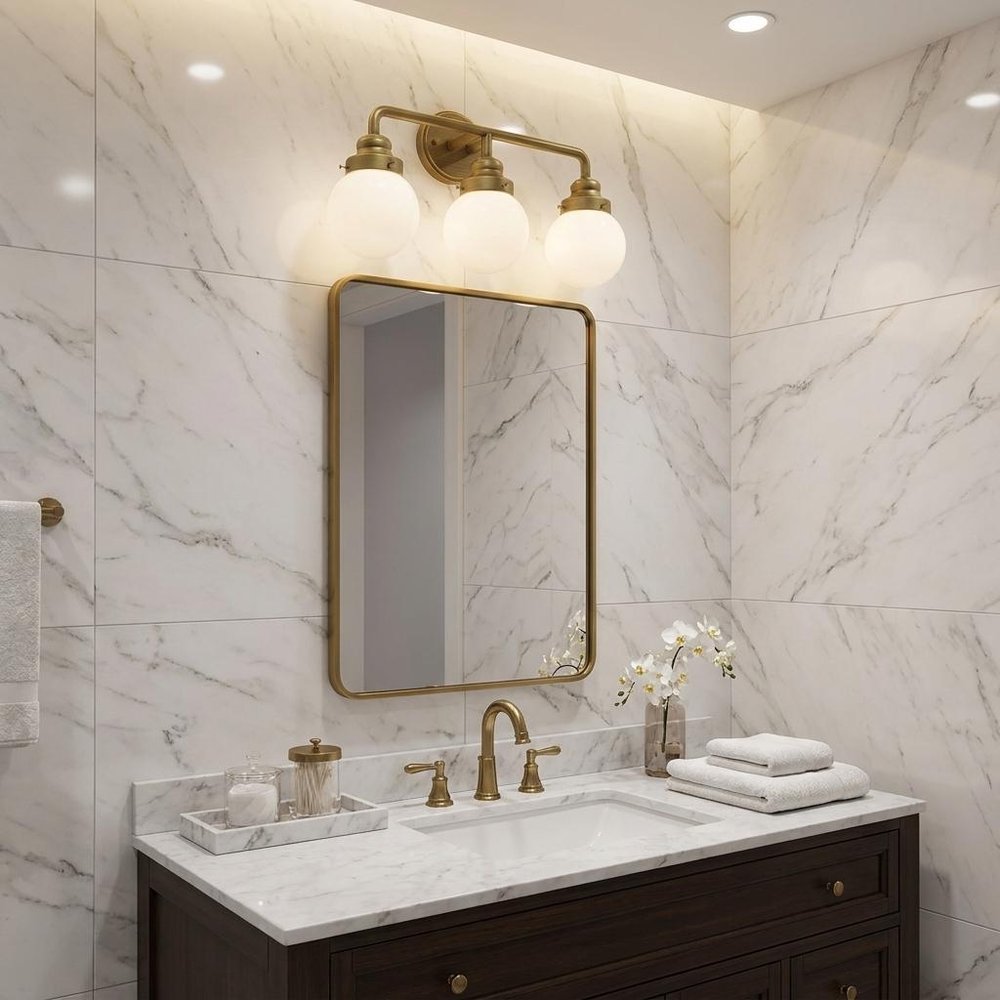12" Brass And White Metal and Glass Vanity Flush Mounted Sconce