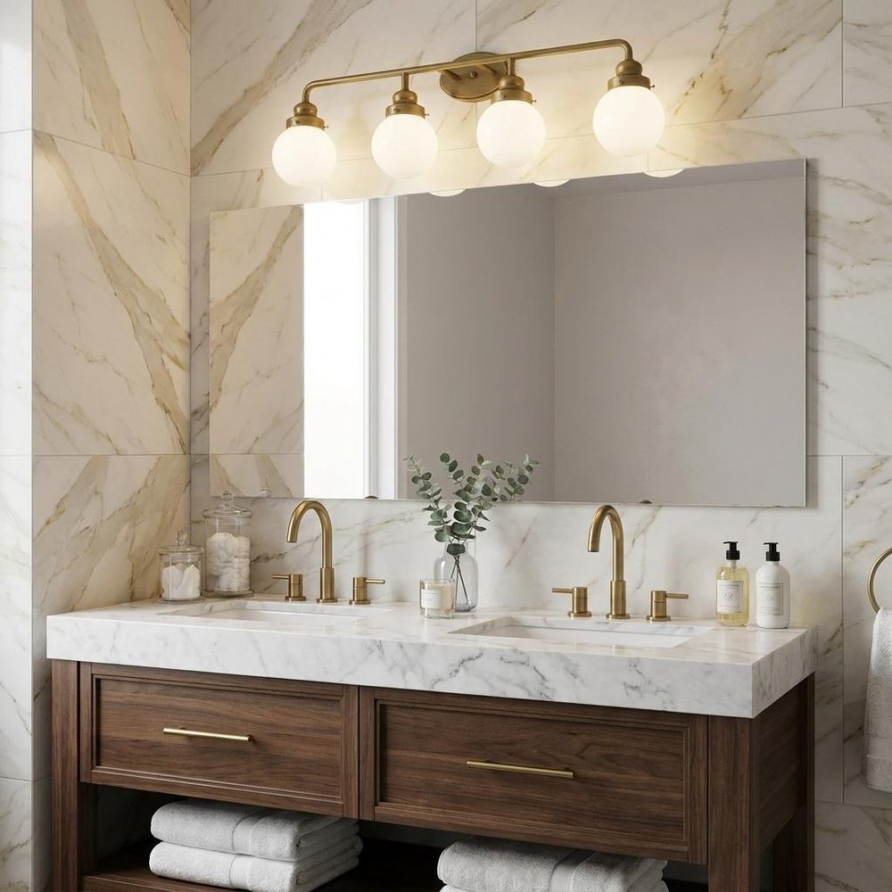 12" Brass And White Metal and Glass Vanity Flush Mounted Sconce