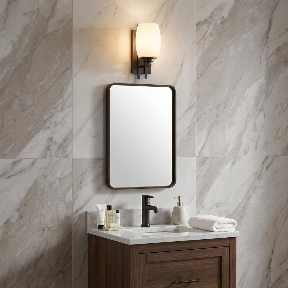 Geometric Bronze Wall Sconce with Frosted Glass Shade