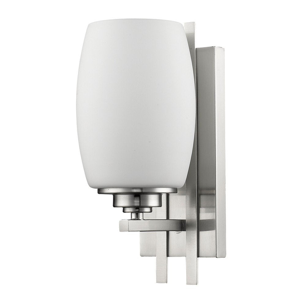 Geometric Bronze Wall Sconce with Frosted Glass Shade on a white background