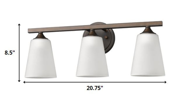 21" Bronze And White Metal and Glass Three Lights Flush Mounted Sconce
