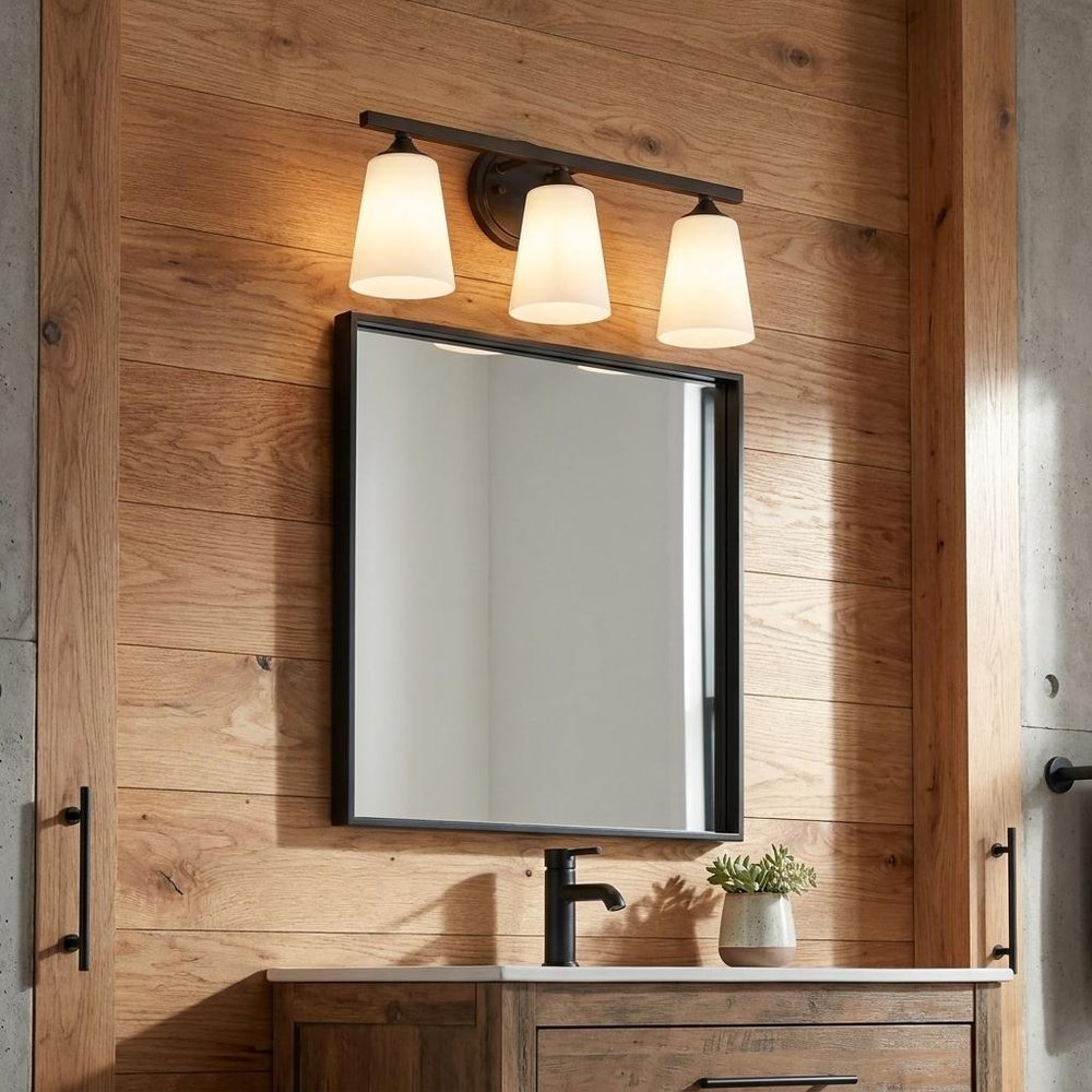 21" Bronze And White Metal and Glass Three Lights Flush Mounted Sconce
