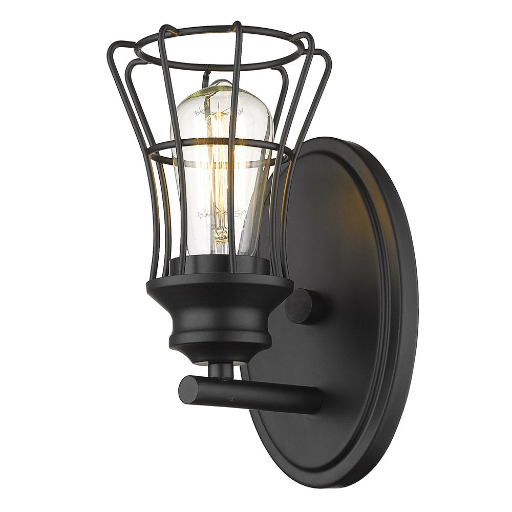 One Light Matte Black Cage Wall Sconce on a white background