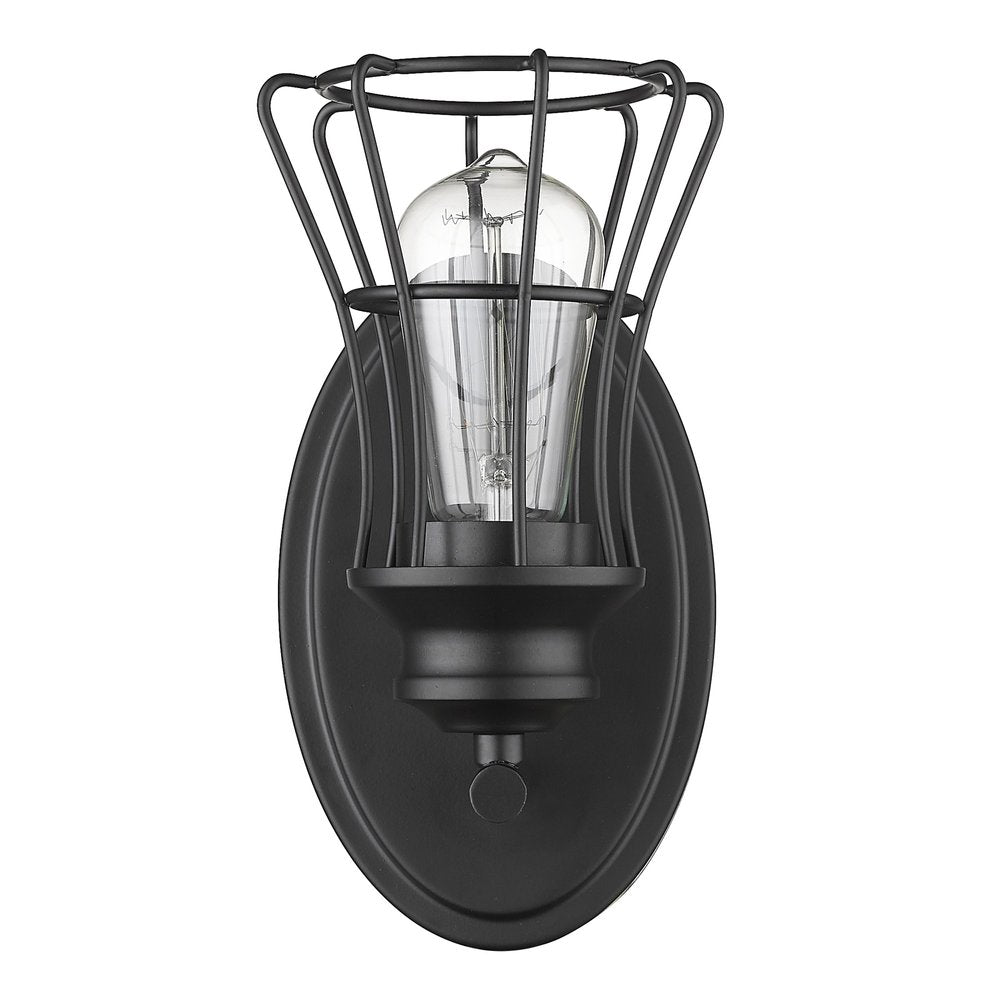 One Light Matte Black Cage Wall Sconce on a white background