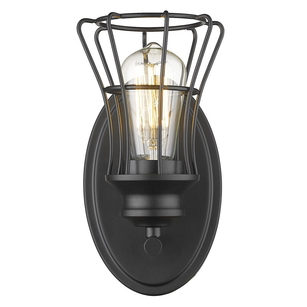 One Light Matte Black Cage Wall Sconce on a white background