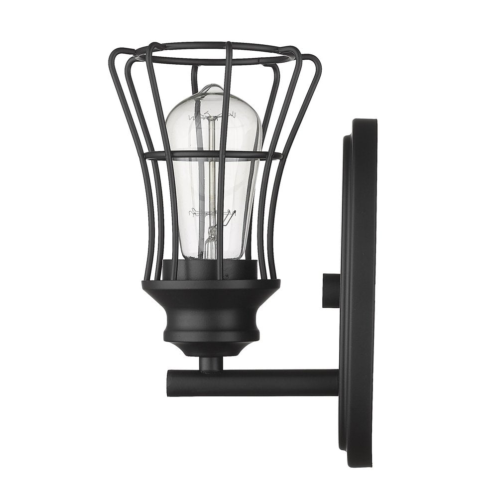 One Light Matte Black Cage Wall Sconce on a white background