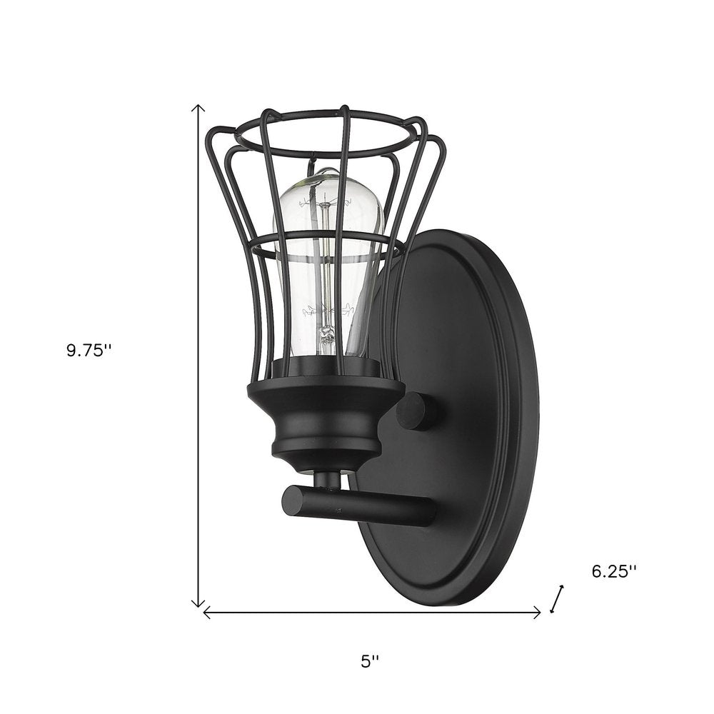 One Light Matte Black Cage Wall Sconce on a white background