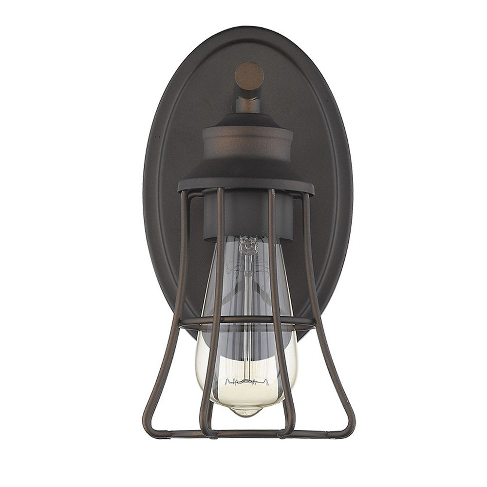 One Light Bronze Cage Wall Light on a white background