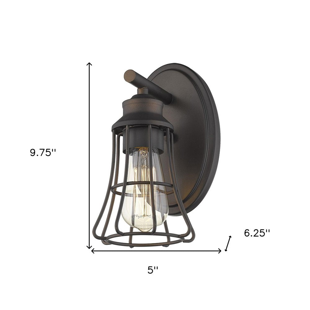 One Light Bronze Cage Wall Light on a white background