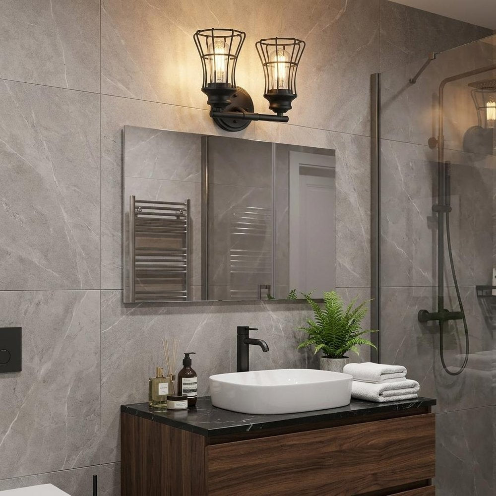 9" Black Metal Vanity Flush Mounted Sconce