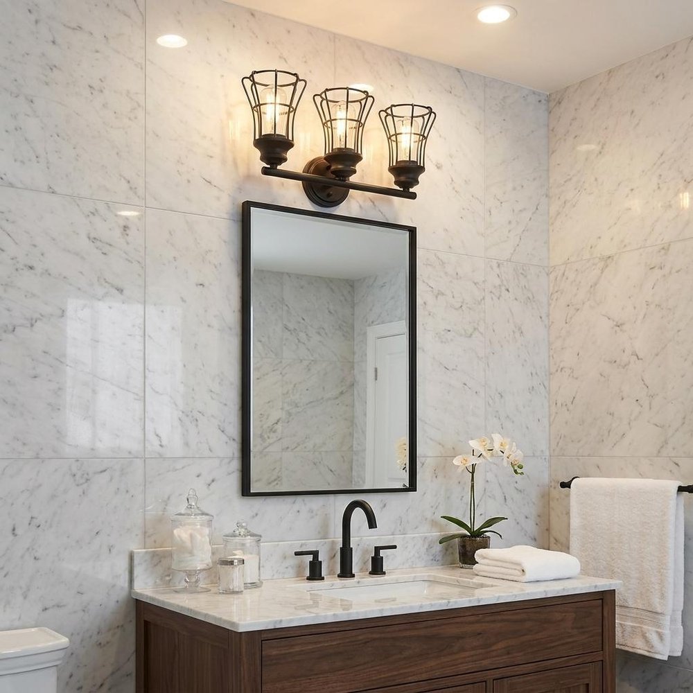 9" Black Metal Vanity Flush Mounted Sconce