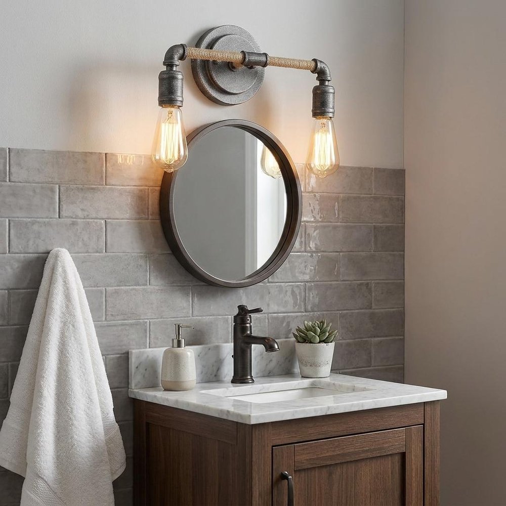 Two Light Industrial Textured Gray Wall Light