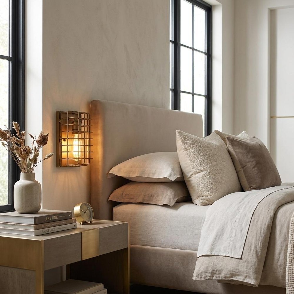 Light Gold Cage Wall Sconce in a home interior