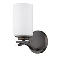 One Light Bronze and Glass Wall Sconce on a white background