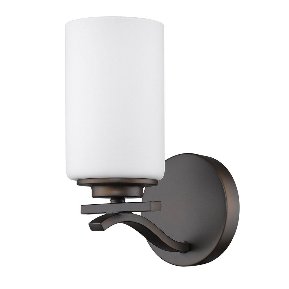 One Light Bronze and Glass Wall Sconce on a white background